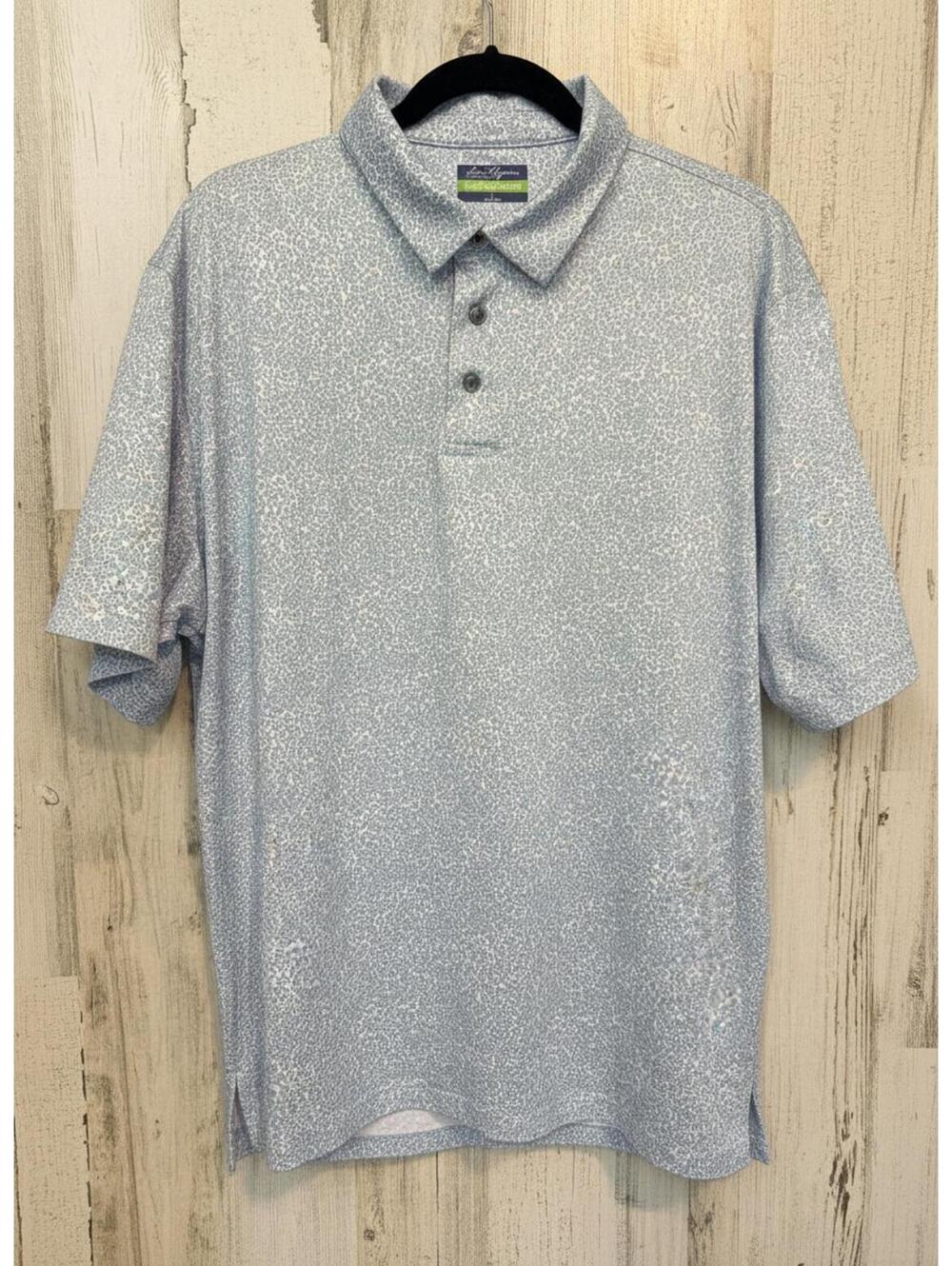 Ben Hogan Men's Large Performance Polo Shirt Light Blue Leaf Print